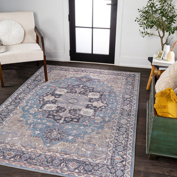 Maris Ornate Medallion Washable Area Rug